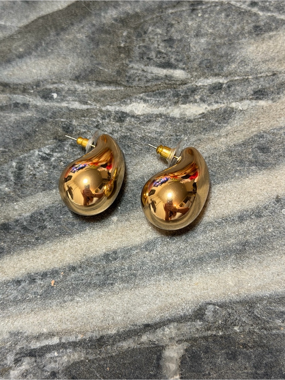 Gold Teardrop Sculpted Stud Earrings